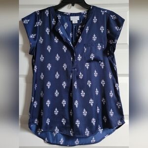 Liz Claiborne Navy Blue Floral Women's Top